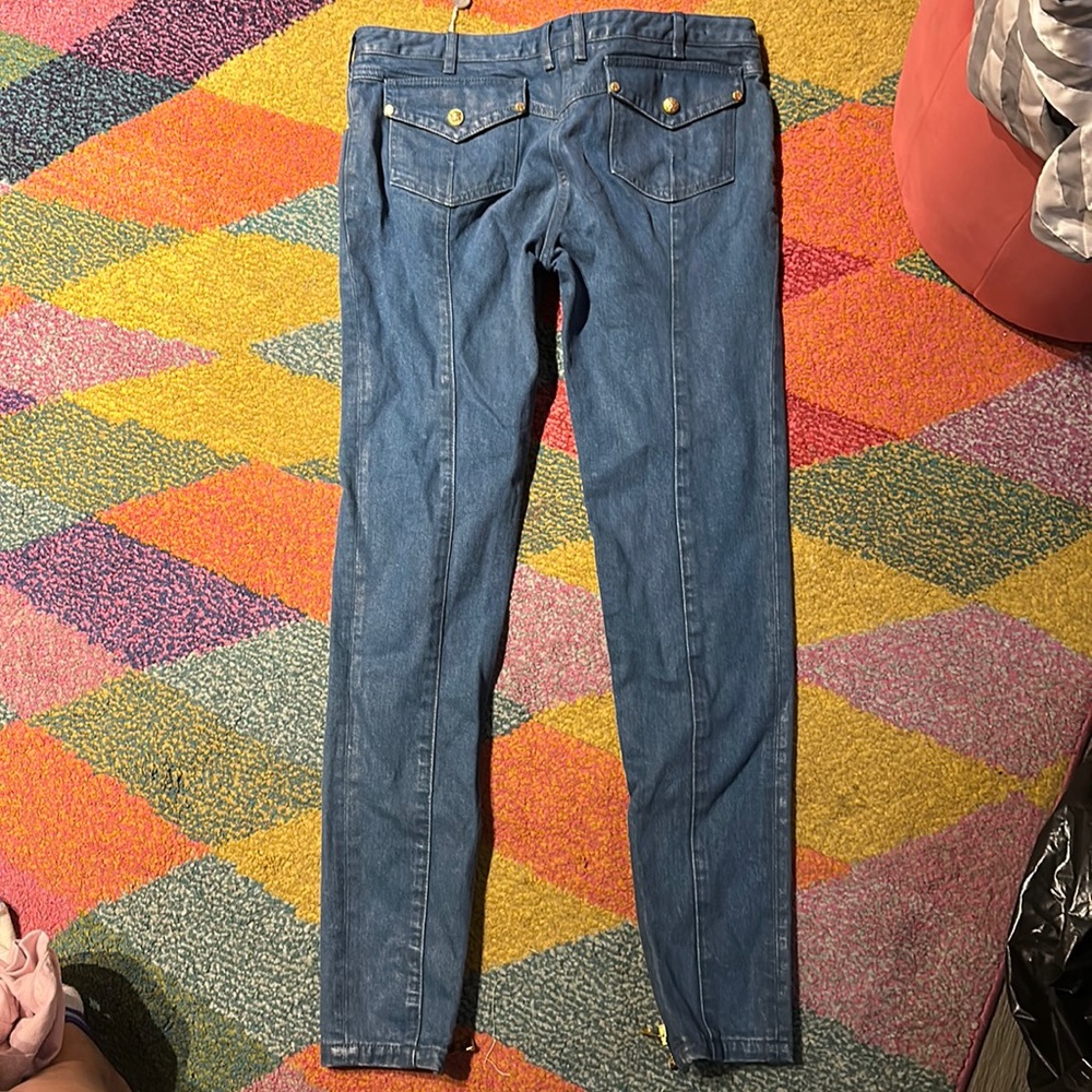 Balmain jean new never worn size euro 40 teal green with gold buttons